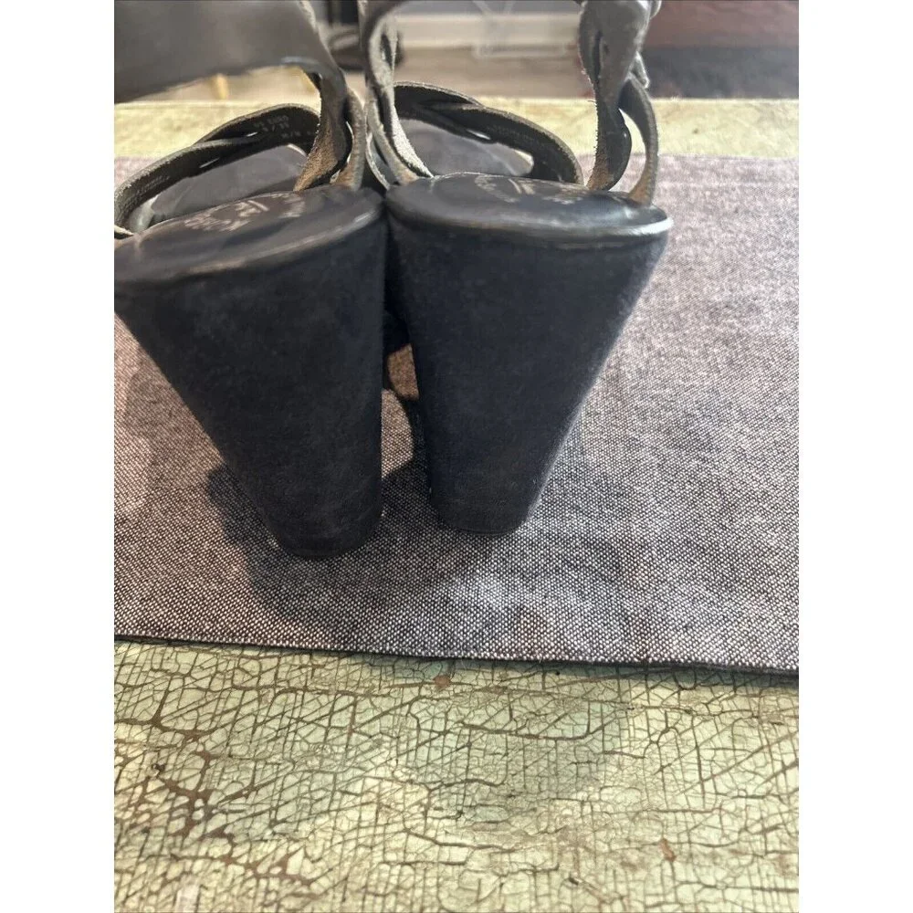 Kork-Ease Leather Wedge Sandals Gray Taupe Ankle Strap Size 8 / 39